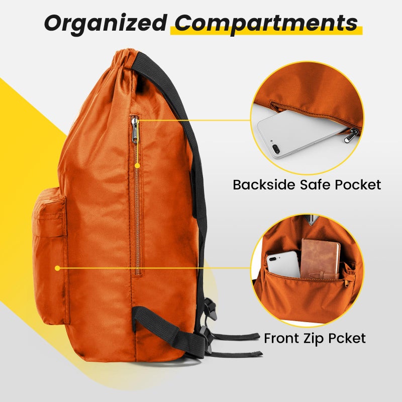 Vorspack Drawstring Backpack Water Resistant String Bag Sports Gym Sack with Side Pocket for Men Women - Orange - Image 4